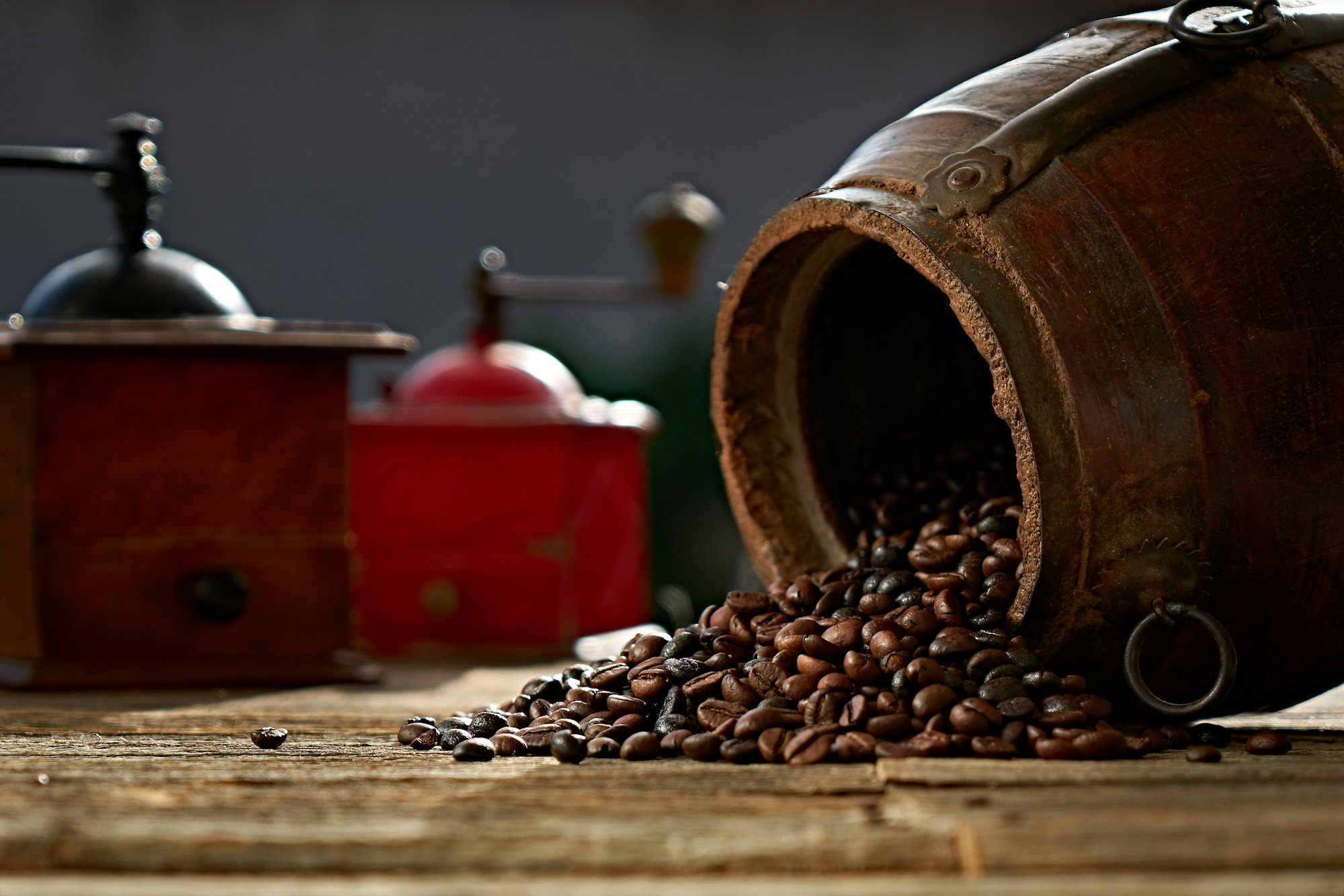 Coffee beans and vintage grinder