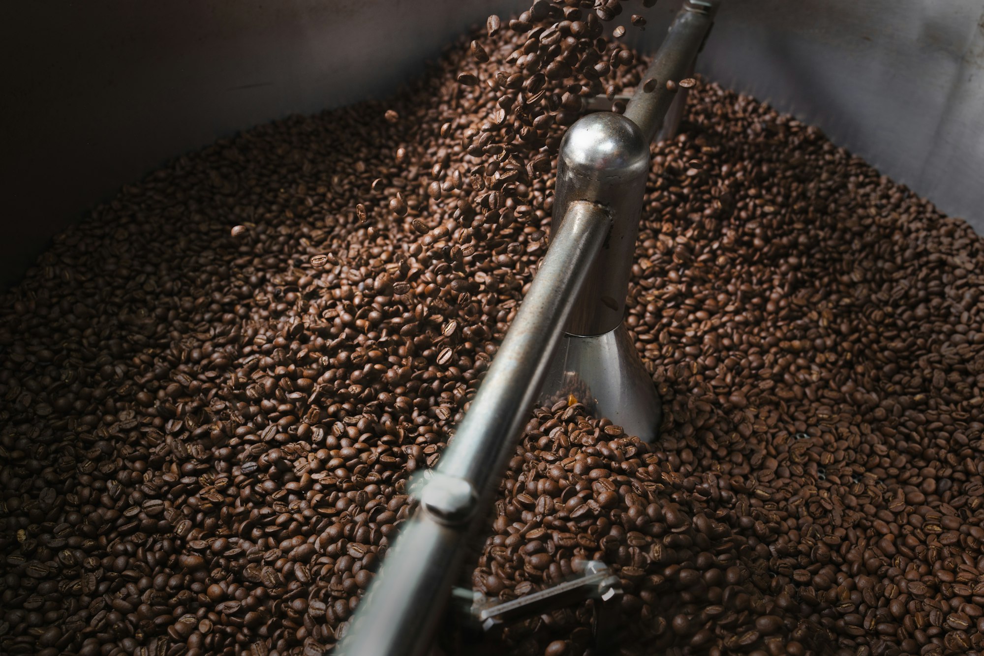 Medium Roast coffee beans roasting process.